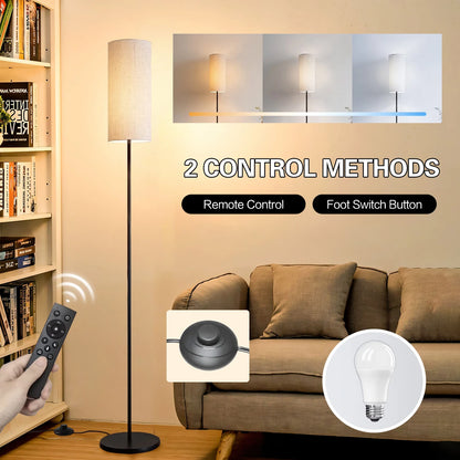 Dimmable Fabric Floor Lamp with Remote for Cozy Living Rooms and Bedrooms