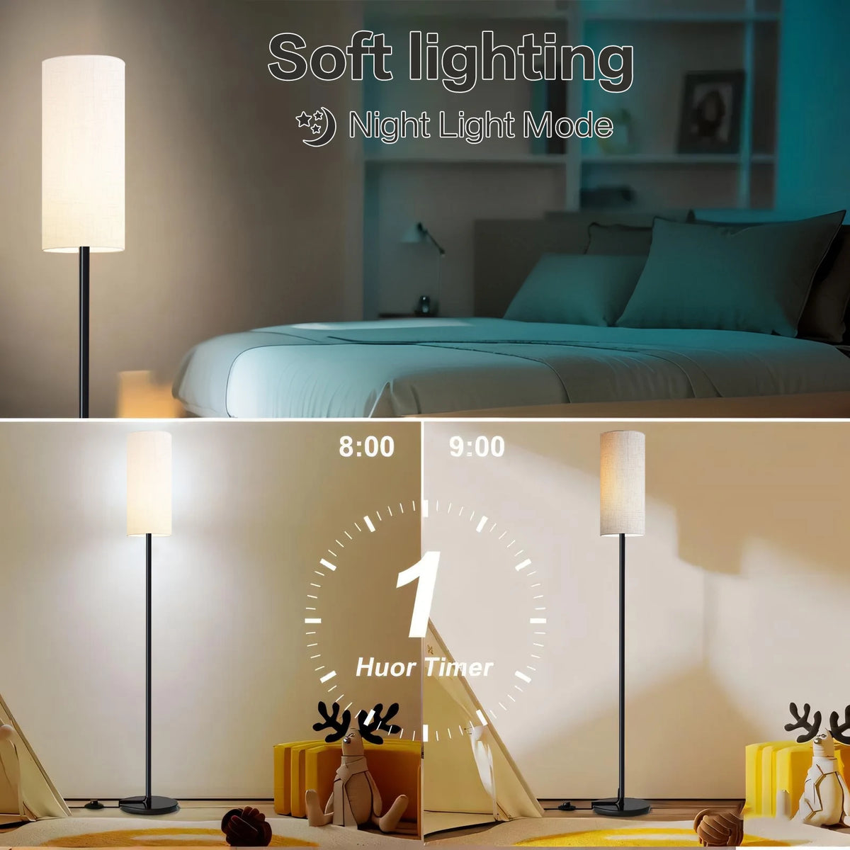 Dimmable Fabric Floor Lamp with Remote for Cozy Living Rooms and Bedrooms