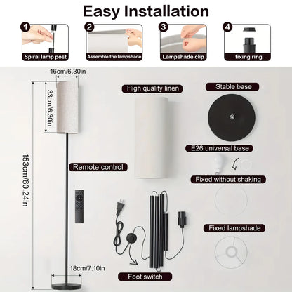 Dimmable Fabric Floor Lamp with Remote for Cozy Living Rooms and Bedrooms