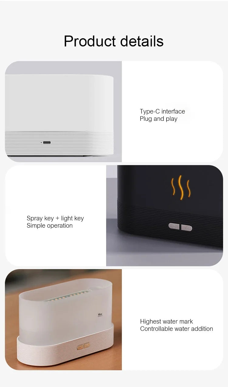 Flame Aroma Diffuser Humidifier With Soothing 7 Color Lights for Bedroom