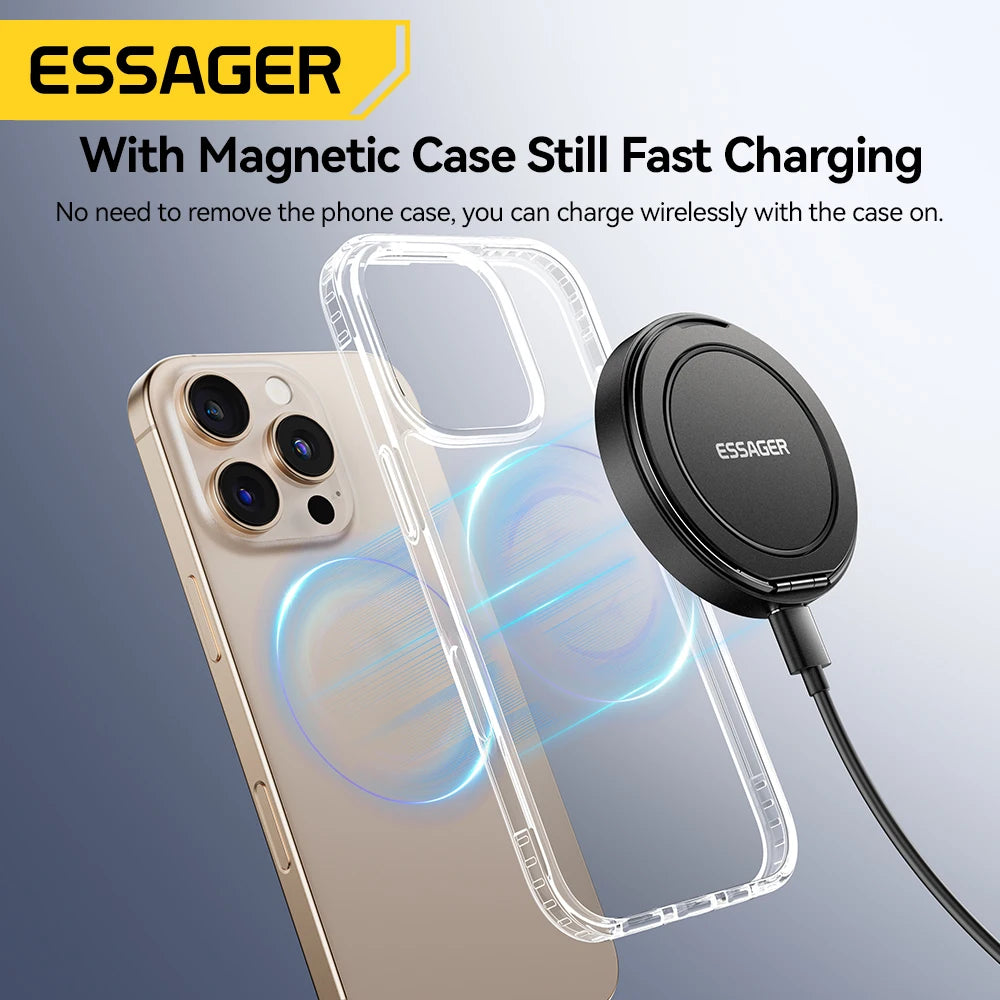 Essager Magnetic 15W Wireless Charger Fast Charging Pad Stand for iPhone 15 14  Airpods USB To Typec Phone Chargers Dock Station