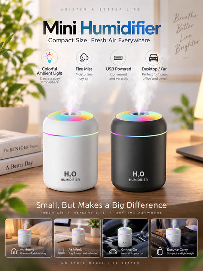 Mini USB Humidifier Cool Mist for Home Office and Travel
